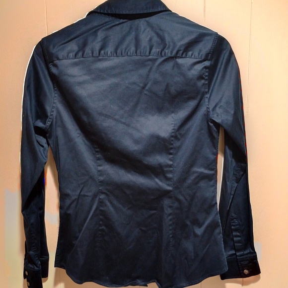 EUC! Banana Republic Tailored Fit Navy Satin Sheen Stretch Button Down Shirt (4) - Picture 6 of 7